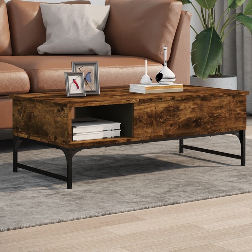 VidaXL Salontafel 100x50x35 cm bewerkt hout en metaal gerookt eiken