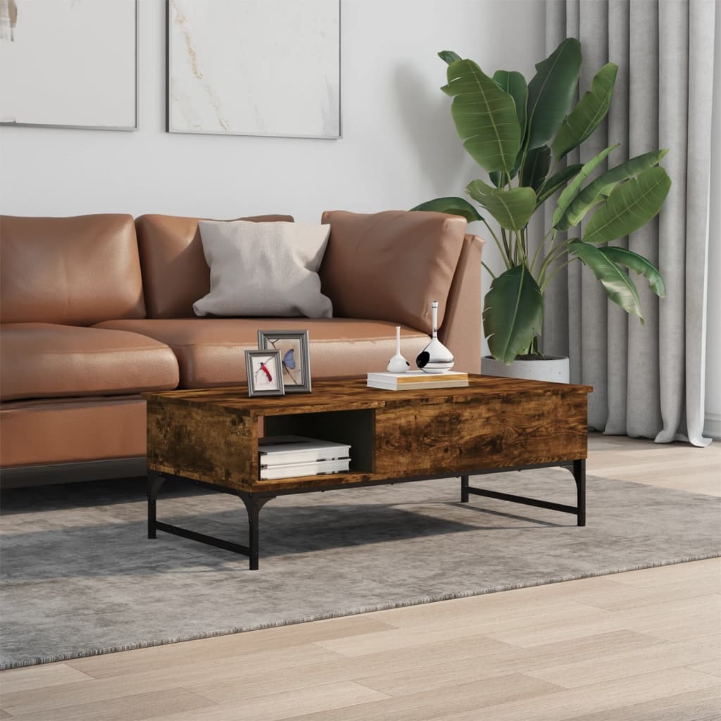 VidaXL Salontafel 100x50x35 cm bewerkt hout en metaal gerookt eiken