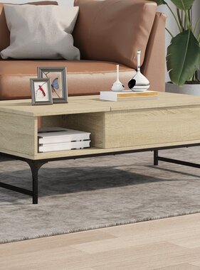 VidaXL Salontafel 100x50x35 cm bewerkt hout en metaal sonoma eiken