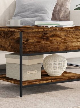 VidaXL Salontafel 70x50x50 cm bewerkt hout en metaal gerookt eiken