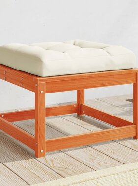 VidaXL Tuinvoetenbank met kussen massief grenenhout wasbruin