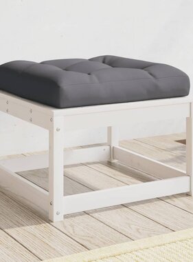 VidaXL Tuinvoetenbank met kussen massief grenenhout wit