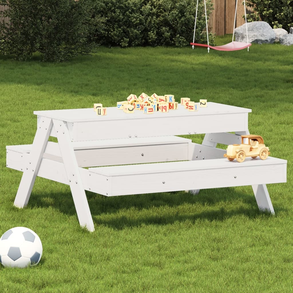 VidaXL Picknicktafel met zandbak voor kinderen massief grenenhout wit