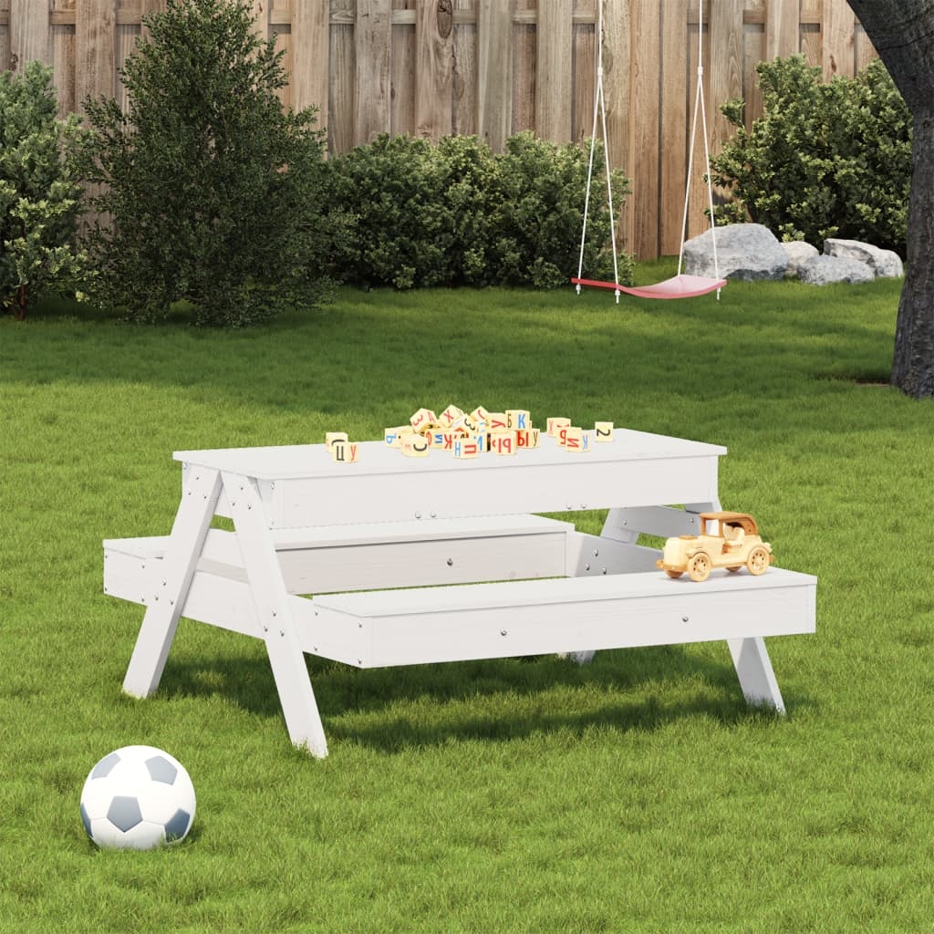 VidaXL Picknicktafel met zandbak voor kinderen massief grenenhout wit