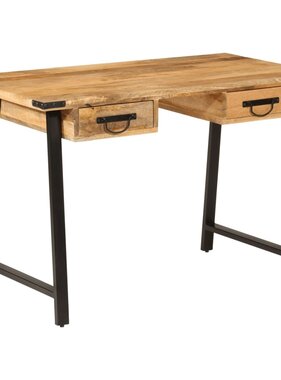 vidaXL Bureau met lades 105x55x70 cm massief mangohout en ijzer