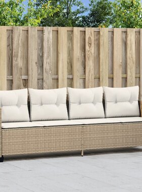 vidaXL Ligbed met kussens poly rattan beige