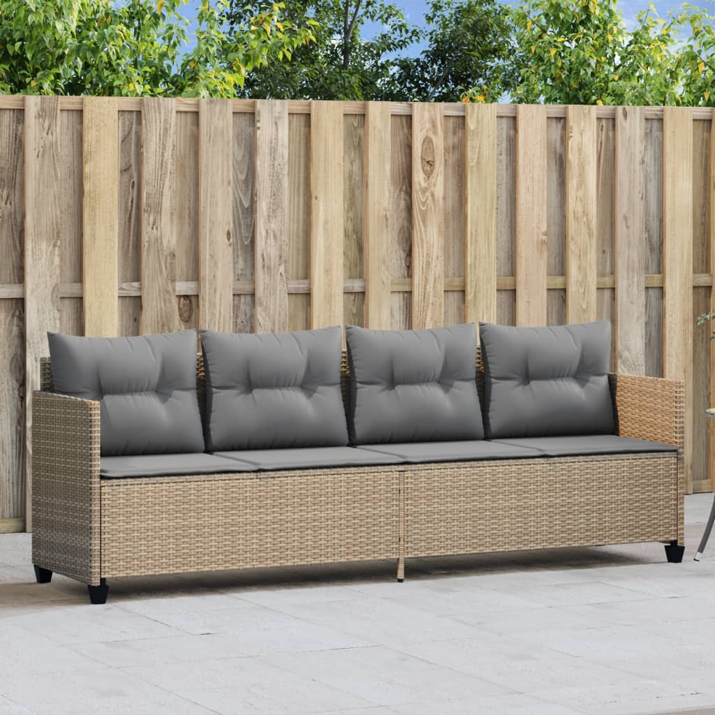 vidaXL Ligbed met kussens poly rattan beige