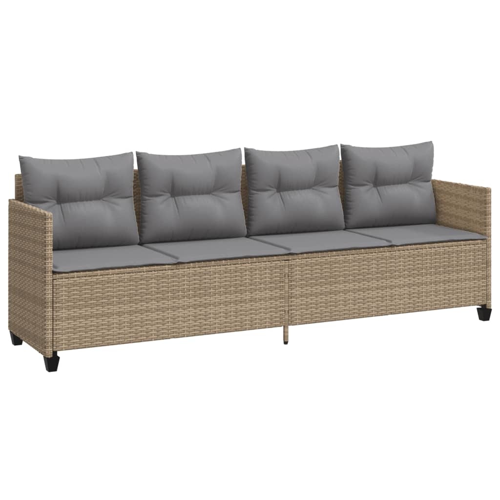 vidaXL Ligbed met kussens poly rattan beige