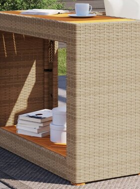 vidaXL Tuinbijzettafel met houten blad 100x40x75 cm poly rattan beige