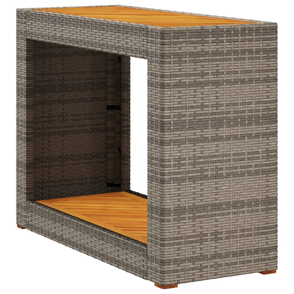 vidaXL Tuinbijzettafel met houten blad 100x40x75 cm poly rattan grijs