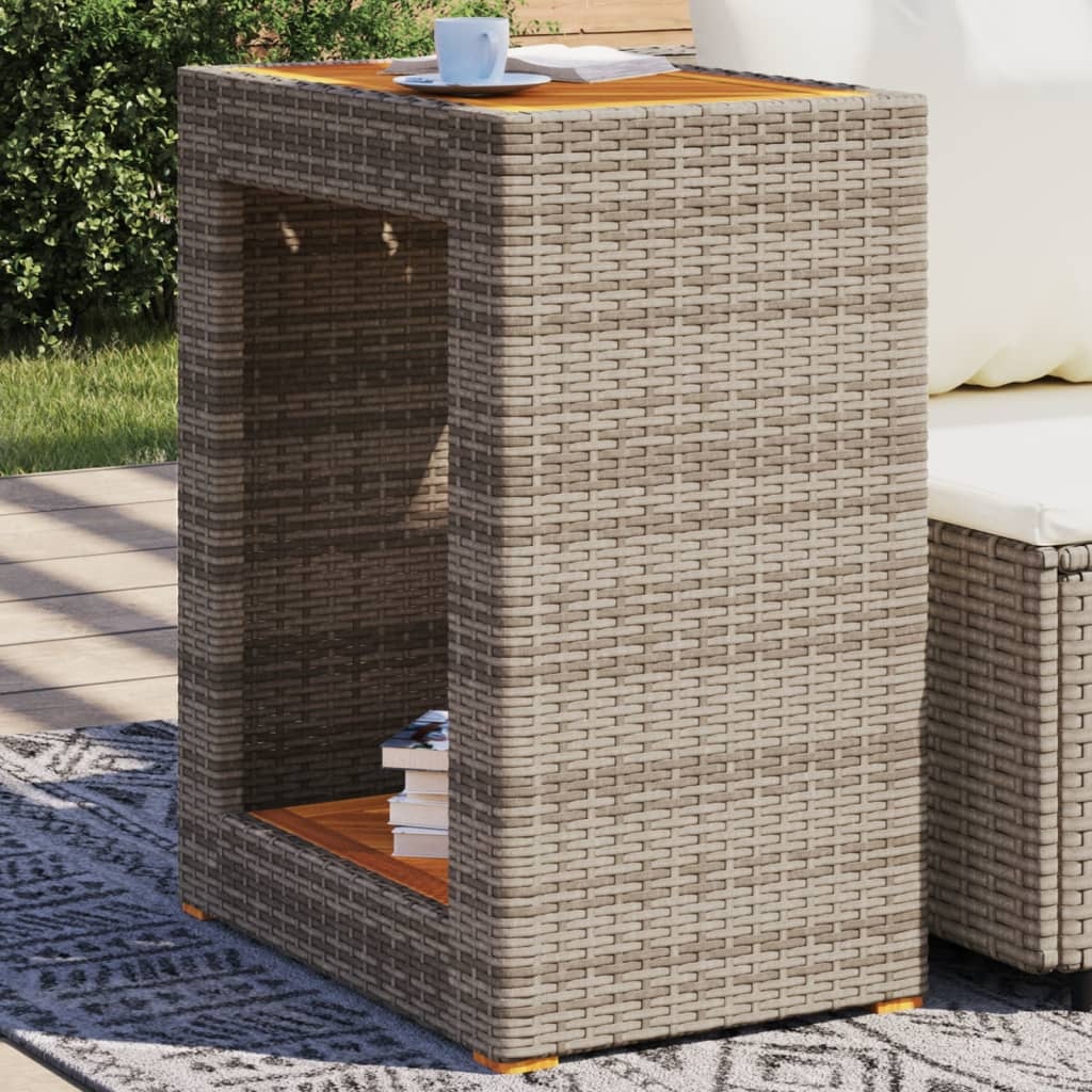 vidaXL Tuinbijzettafel met houten blad 60x40x75 cm poly rattan grijs