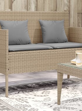 vidaXL Tuinbank met kussens poly rattan beige