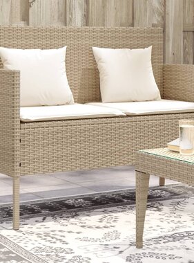 vidaXL Tuinbank met kussens poly rattan beige