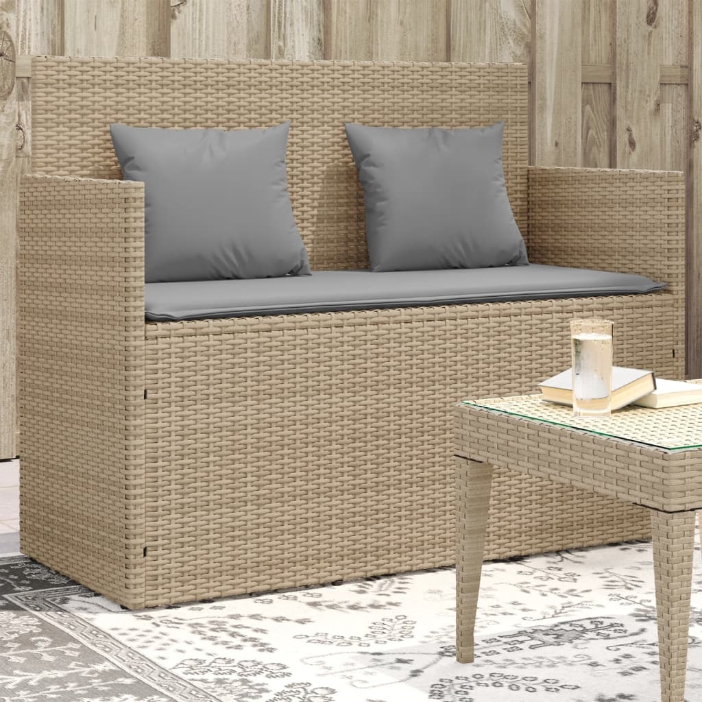 vidaXL Tuinbank met kussens poly rattan beige