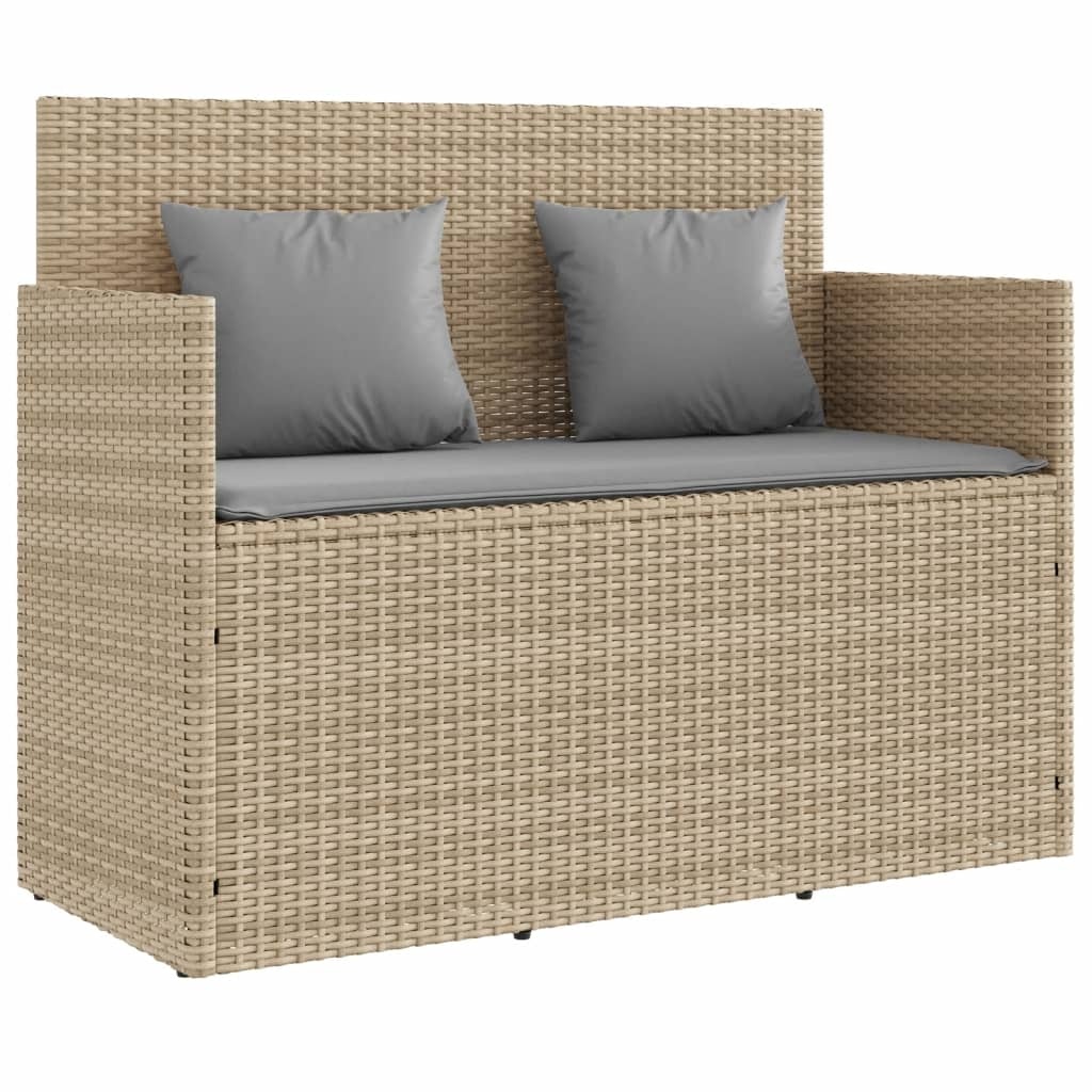 vidaXL Tuinbank met kussens poly rattan beige