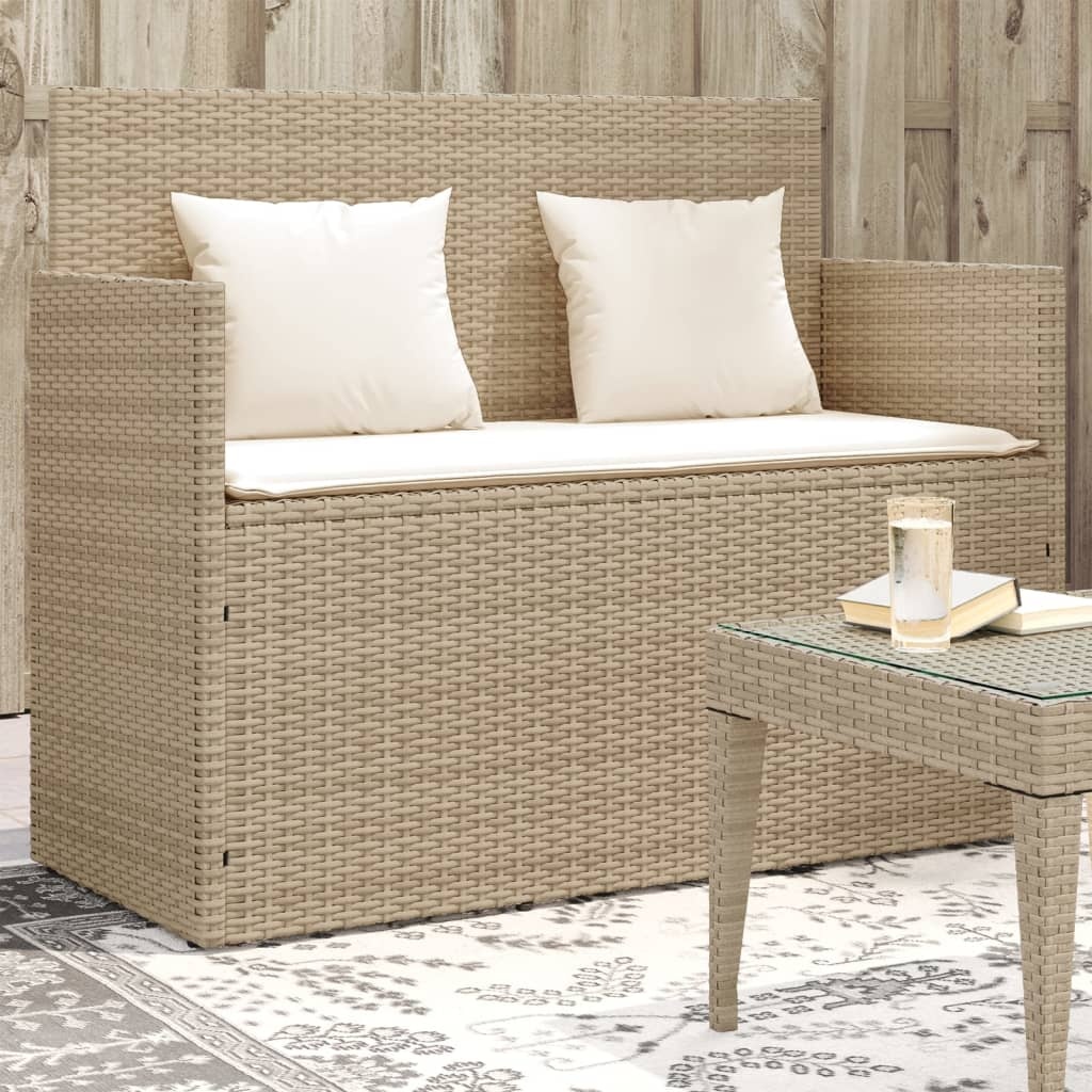 vidaXL Tuinbank met kussens poly rattan beige