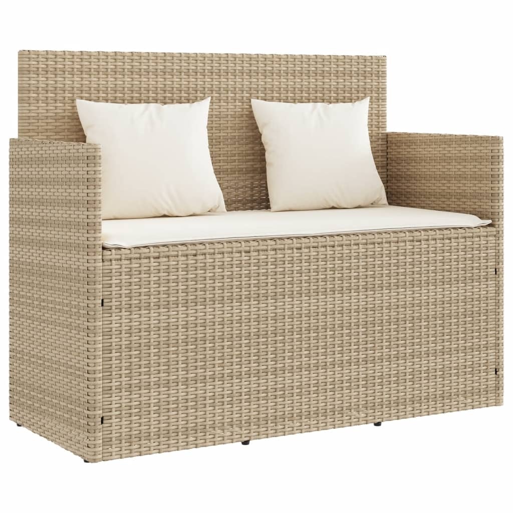 vidaXL Tuinbank met kussens poly rattan beige