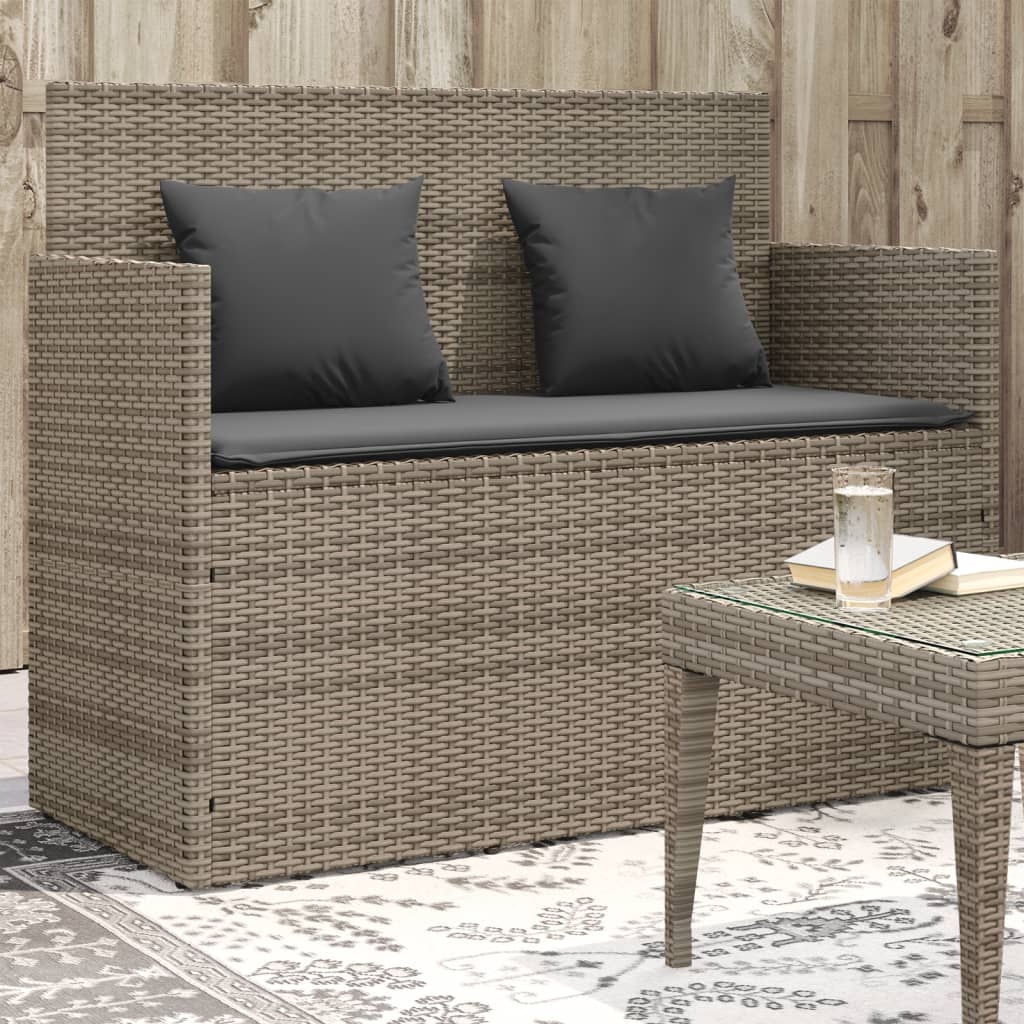 vidaXL Tuinbank met kussens poly rattan grijs