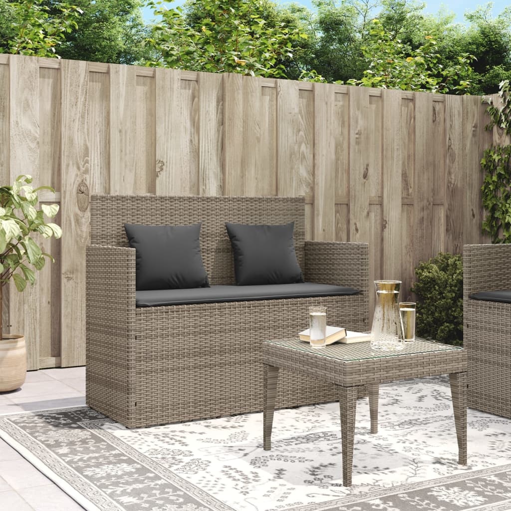 vidaXL Tuinbank met kussens poly rattan grijs