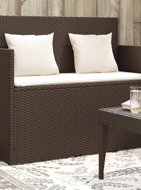 vidaXL Tuinbank met kussens poly rattan bruin