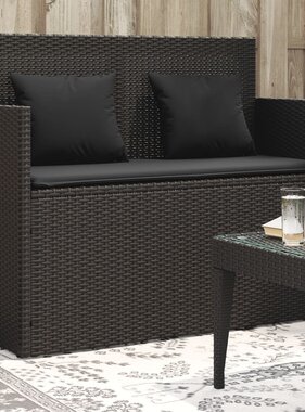 vidaXL Tuinbank met kussens poly rattan zwart