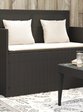 vidaXL Tuinbank met kussens poly rattan zwart