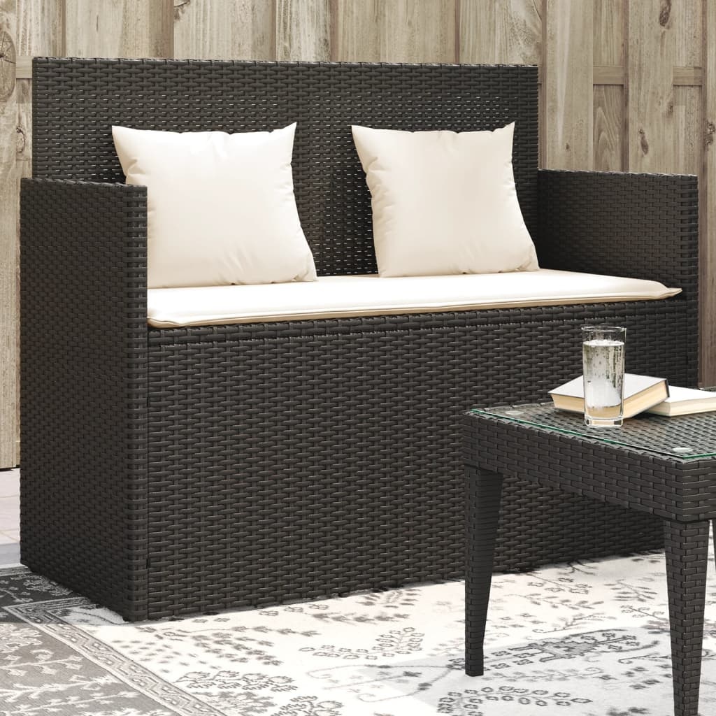 vidaXL Tuinbank met kussens poly rattan zwart