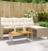 vidaXL Tuinbank met tafel en kussens L-vormig poly rattan beige