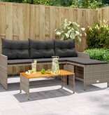 vidaXL Tuinbank met tafel en kussens L-vormig poly rattan grijs