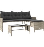 vidaXL Tuinbank met tafel en kussens L-vormig poly rattan lichtgrijs