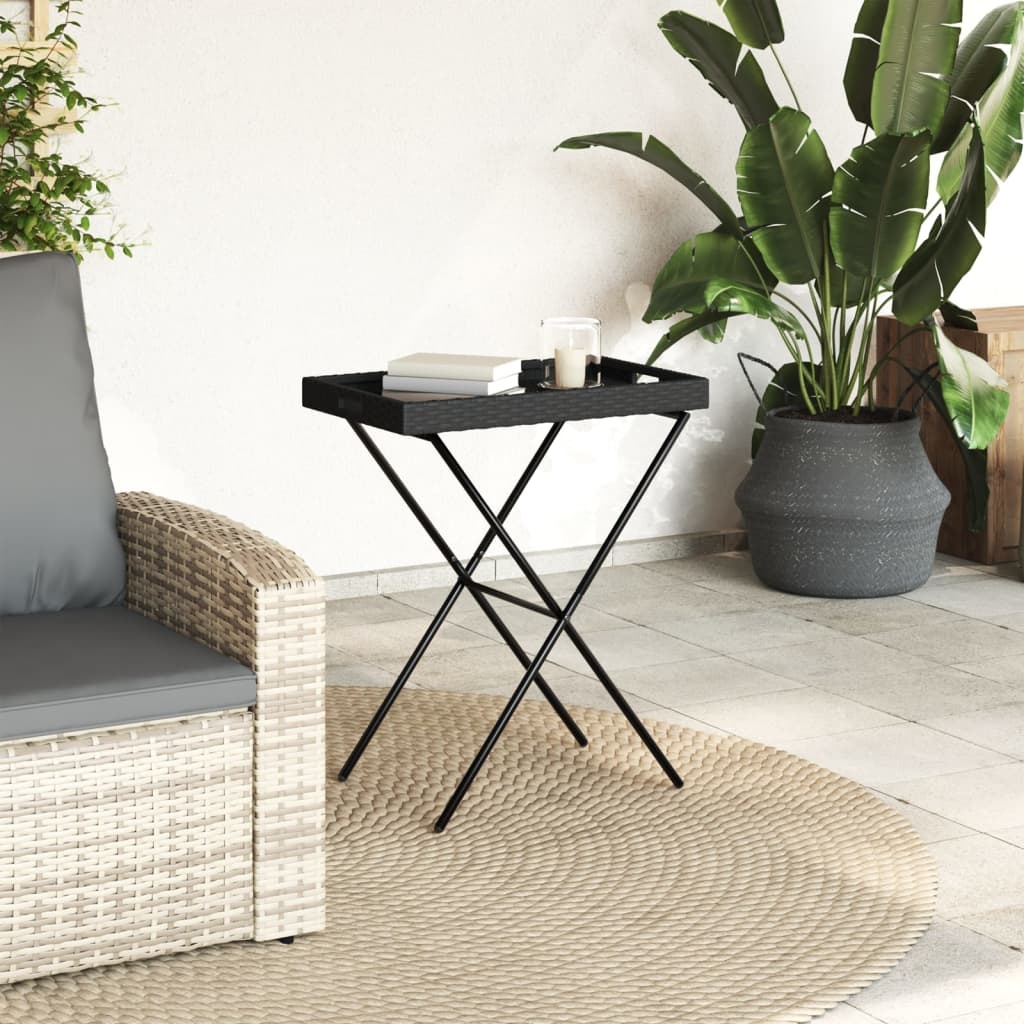 vidaXL Dienbladtafel inklapbaar 65x40x75 cm poly rattan zwart