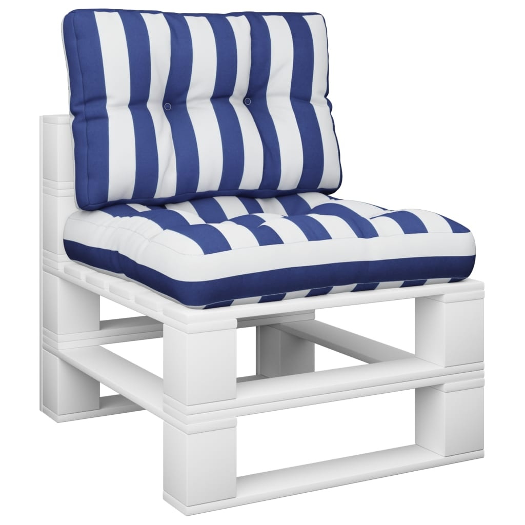 vidaXL Palletkussens 2 st stof gestreept wit en blauw