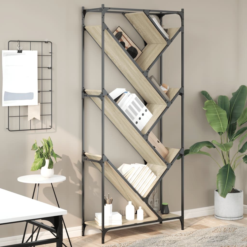 VidaXL Boekenkast 79x30x180 cm bewerkt hout en metaal sonoma eiken