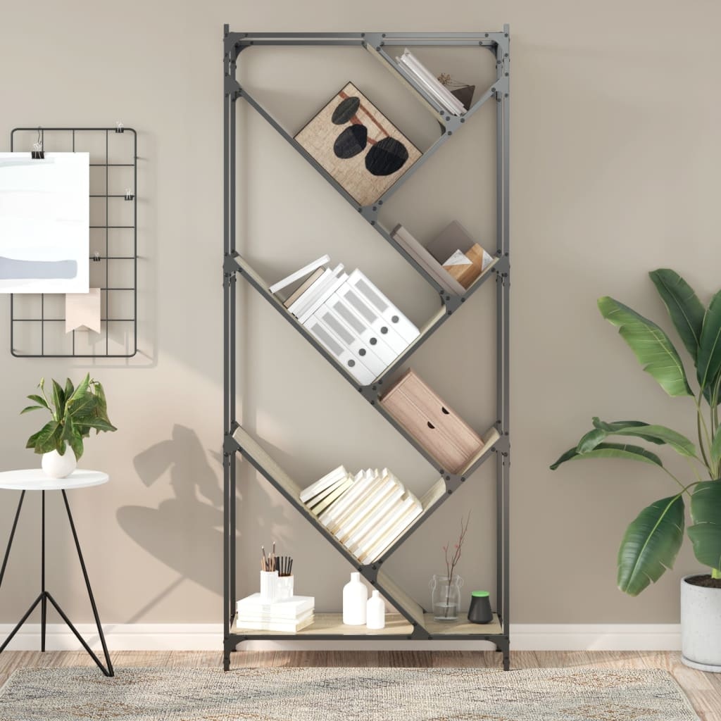 VidaXL Boekenkast 79x30x180 cm bewerkt hout en metaal sonoma eiken
