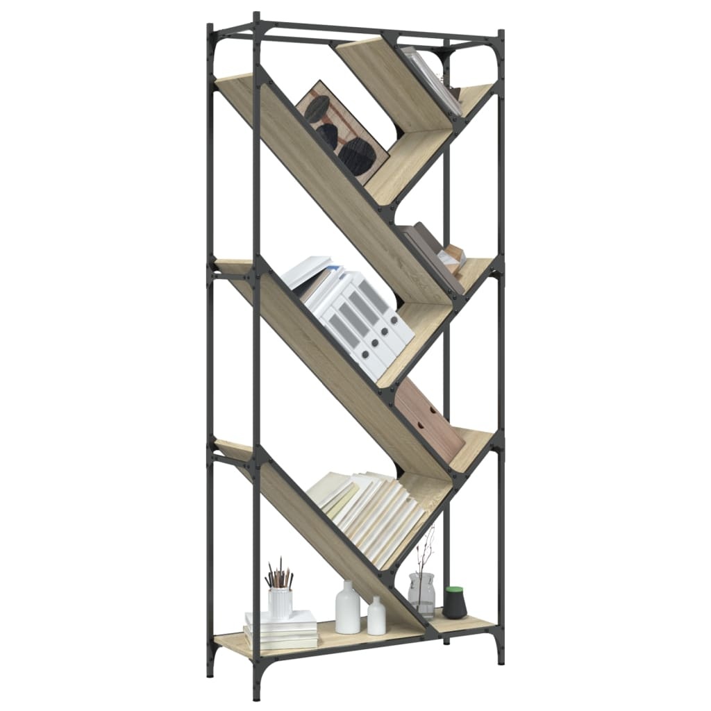 VidaXL Boekenkast 79x30x180 cm bewerkt hout en metaal sonoma eiken
