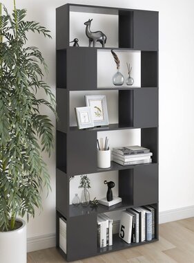 vidaXL Boekenkast/kamerscherm 80x24x186 cm spaanplaat hoogglans grijs