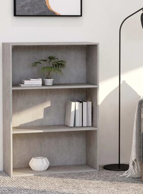 vidaXL Boekenkast met 3 schappen 80x30x114 cm spaanplaat betongrijs