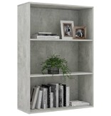 vidaXL Boekenkast met 3 schappen 80x30x114 cm spaanplaat betongrijs