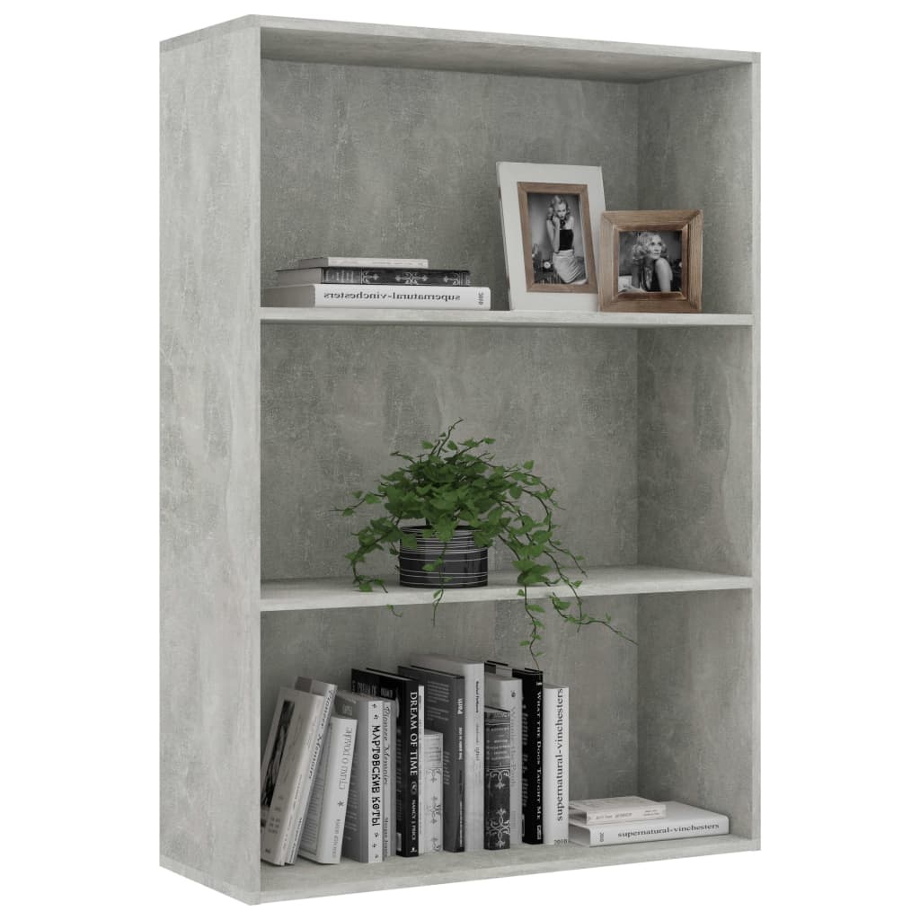 vidaXL Boekenkast met 3 schappen 80x30x114 cm spaanplaat betongrijs