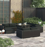 vidaXL 10-delige Loungeset met kussens poly rattan zwart