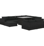 vidaXL 10-delige Loungeset met kussens poly rattan zwart