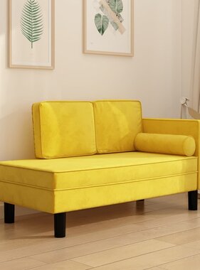 vidaXL Chaise longue met kussens en bolster fluweel geel