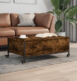 VidaXL Salontafel met wielen 91x55x34 cm bewerkt hout gerookt eiken