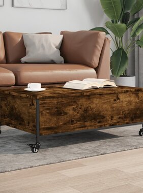VidaXL Salontafel met wielen 91x55x34 cm bewerkt hout gerookt eiken