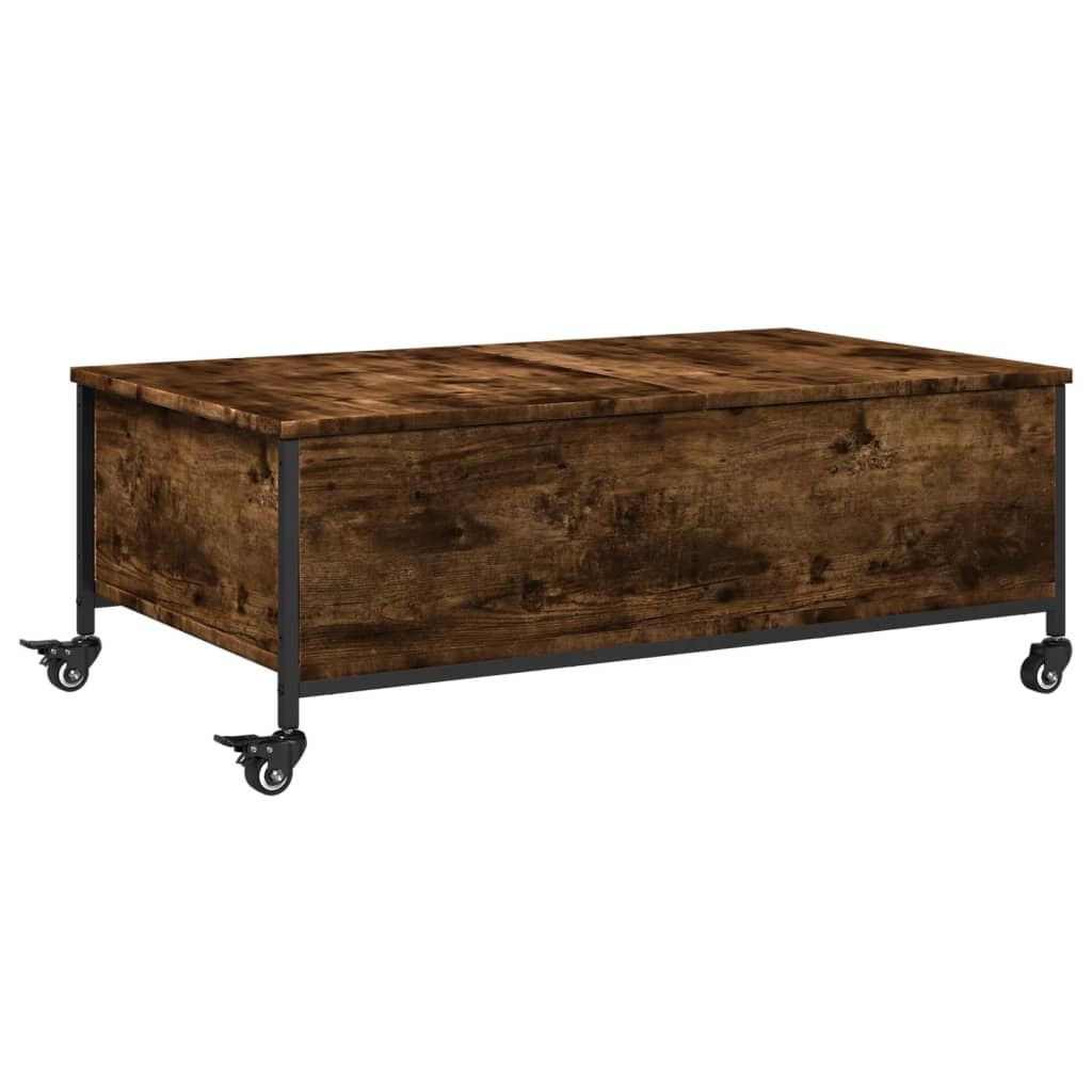 VidaXL Salontafel met wielen 91x55x34 cm bewerkt hout gerookt eiken