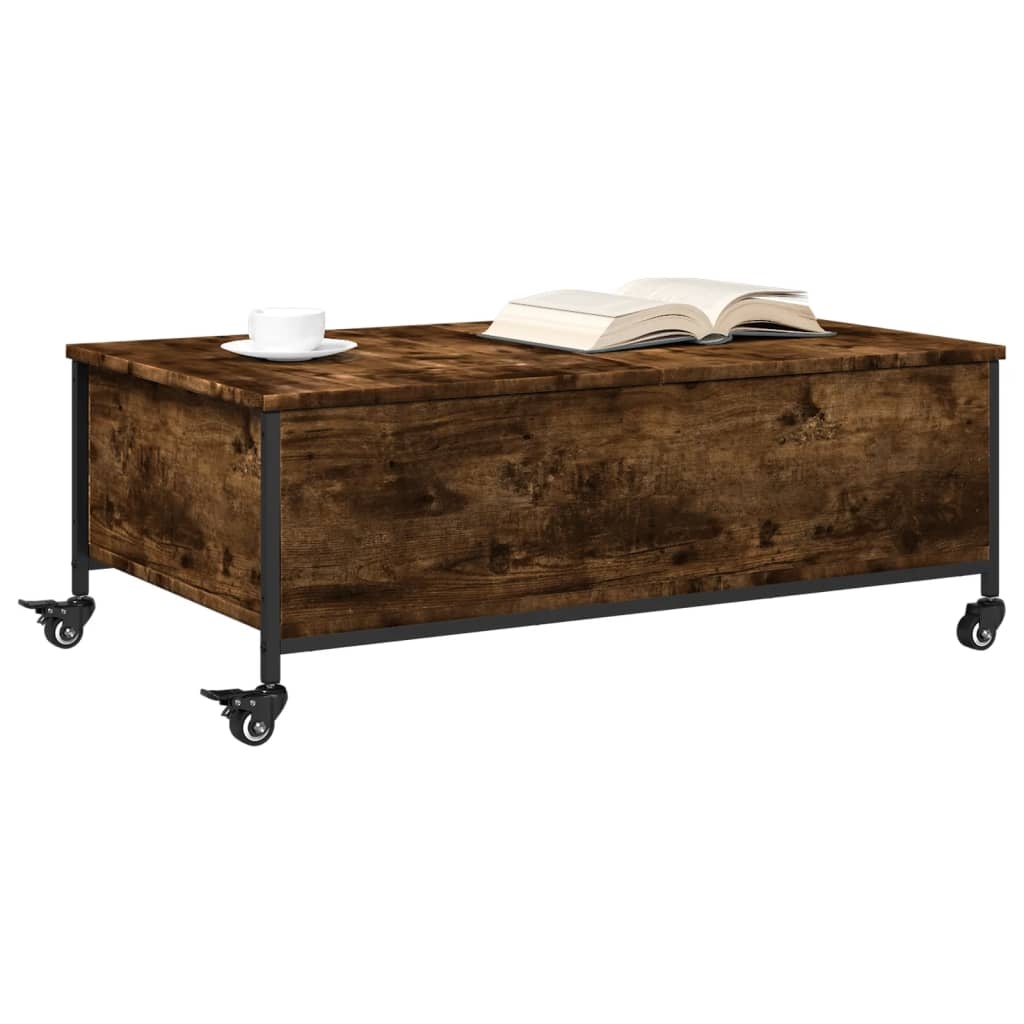 VidaXL Salontafel met wielen 91x55x34 cm bewerkt hout gerookt eiken