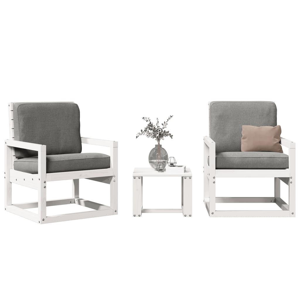 VidaXL 3-delige Loungeset massief grenenhout wit