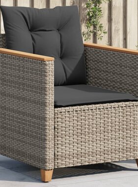 vidaXL Tuinstoel met kussens poly rattan grijs