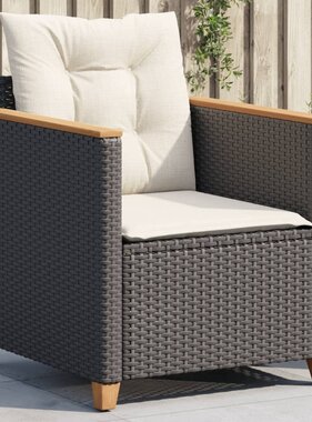 vidaXL Tuinstoel met kussens poly rattan zwart