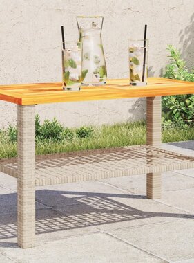 vidaXL Tuintafel 70x38x42 cm poly rattan en acaciahout beige